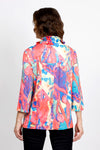 Top Ligne Bright Watercolors Jacket. Abstract watercolor print. Adjustable ruffle collar button down a line jacket with 3/4 sleeve. Novelty black buttons. A line shape. relaxed fit._t_35408810475720
