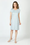 Top Ligne Dots Print Dress.  Gray dots on white.  Modified scoop neck dress with short sleeve.  A line shape.  LIned through body.  Relaxed fit._t_60001101185390