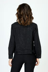 Lolo Luxe Linen Jacket with Stones in Black.  Pointed collar button down linen jacket with banded hem.  Long sleeves with stone encrusted button cuffs.  Contour seams with stones.  2 front faux button flaps with stones.  Relaxed fit._t_59846213665134