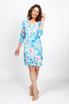 Top Ligne Printed Floral Ruffle Dress.  Bright mulit colored floral print on white.  Scoop neck 3/4 sleeve dress with 3 tiered ruffle at hem.  Lined.  Relaxed fit._t_35408799695048