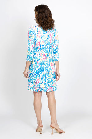 Top Ligne Printed Floral Ruffle Dress. Bright mulit colored floral print on white. Scoop neck 3/4 sleeve dress with 3 tiered ruffle at hem. Lined. Relaxed fit._35408799662280