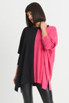 Planet Two Tone Crew in Black/Lipstick. Oversized crew neck long sleeve tee with drop shoulder. Color blocked and split down the middle into 2 colors._t_34276245078216