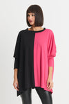 Planet Two Tone Crew in Black/Lipstick. Oversized crew neck long sleeve tee with drop shoulder. Color blocked and split down the middle into 2 colors._t_34276245110984