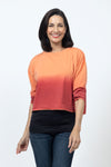 Planet Dip Dye Mini Boxy T in Creamsicle/Cherry. Crew neck boxy long sleeve t with dolman sleeve. Raw hem and cuff. Boxy fit._t_34518553821384