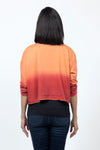 Planet Dip Dye Mini Boxy T in Creamsicle/Cherry. Crew neck boxy long sleeve t with dolman sleeve. Raw hem and cuff. Boxy fit._t_34518553919688