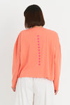Planet Dot Mini Boxy T in Peachy with Cherry miniature dot pattern down front and back. Crew neck 3/4 sleeve tee with raw edges. Boxy fit._t_34811023229128