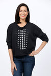 Planet Dot Mini Boxy T in Black with White miniature dot pattern down front and back.  Crew neck 3/4 sleeve tee with raw edges.  Boxy fit._t_34811010580680