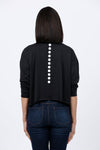 Planet Dot Mini Boxy T in Black with White miniature dot pattern down front and back. Crew neck 3/4 sleeve tee with raw edges. Boxy fit._t_34811010613448