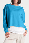 Planet Mini Boxy Tee in Lake. Crew neck boxy tee with long sleeves. Slightly cropped length. Oversized fit._t_34314710024392