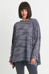 Planet Camo Swing T in Storm.  Camouflage print in shades of gray.  Crew neck long sleeve swing tee with raw edges.  Pima cotton.  Oversized fit.  One size fits most._t_34277807194312