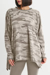 Planet Camo Swing T in Fawn.  Camouflage print in shades of beige and taupe.  Crew neck long sleeve swing tee with raw edges.  Pima cotton.  Oversized fit.  One size fits most._t_61205128380782