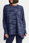 Planet Camo Swing T in Midnight.  Camouflage print in shades of blue  Crew neck long sleeve swing tee with raw edges.  Pima cotton.  Oversized fit.  One size fits most._t_61205128413550