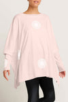 Planet Spotlight Tee in Blush with White bullseye dots.  Crew neck long sleeve oversized swing tee.  Tunic length.  One size fits many.  Oversized fit._t_61201096802670