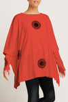 Planet Spotlight Tee in Cherry with Black bullseye dots.  Crew neck long sleeve oversized swing tee.  Tunic length.  One size fits many.  Oversized fit._t_61201096835438