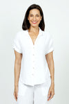 Organic Rags Gauze Button Down in White. Pointed collar textured gauze button down shirt . Short cuffed sleeve. Shirt tail hem. Relaxed fit._t_35729864130760