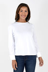 Elliott Lauren Underscore Combo Top in White.  Hybrid tee shirt and blouse.  T shirt fabric body with fabric long sleeves with 2 button fold back cuff.  Gold buttons.  Relaxed fit. _t_34452667498696