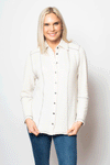 Sno Skins Seersucker Button Down Shirt in Buff with Gray top stitch detailing.  Pointed collar button down long sleeve top with metal etched buttons.  Shirt tail hem.  Relaxed fit._t_34687310561480
