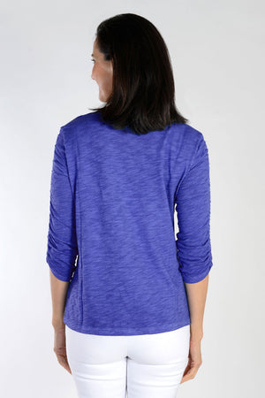 Elliott Lauren Ruched Sleeve Tee in Harbor blue. Crew neck tee with ruching down the center of each sleeve. Straight hem. Relaxed fit._35432124285128