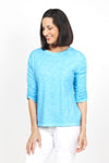 Elliott Lauren Ruched Sleeve Tee in Lagoon. Crew neck tee with ruching down the center of each sleeve. Straight hem. Relaxed fit_t_35456375914696