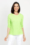 Elliott Lauren Ruched Sleeve Tee in Lime. Crew neck tee with ruching down the center of each sleeve. Straight hem. Relaxed fit._t_35432123990216