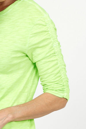 Elliott Lauren Ruched Sleeve Tee in Lime. Crew neck tee with ruching down the center of each sleeve. Straight hem. Relaxed fit._35432124481736