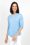 Elliott Lauren Ruched Sleeve Tee in Ocean blue.. Crew neck tee with ruching down the center of each sleeve. Straight hem. Relaxed fit._t_35432123662536