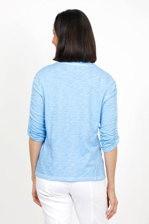 Elliott Lauren Ruched Sleeve Tee in Ocean blue.. Crew neck tee with ruching down the center of each sleeve. Straight hem. Relaxed fit._35432123924680