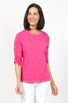 Elliott Lauren Ruched Sleeve Tee in Snapdragon, a hot pink. Crew neck tee with ruching down the center of each sleeve. Straight hem. Relaxed fit._t_35432124416200