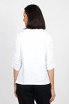 Elliott Lauren Ruched Sleeve Tee in White. Crew neck tee with ruching down the center of each sleeve. Straight hem. Relaxed fit._t_35432123629768