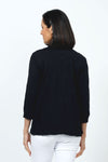 Elliott Lauren V Neck Seam Detail Tee in Black. V neck garment dyed 3/4 sleeve top. Wrapped contour seams from front to back. Asymmetric hem. Rib detail at neck hem and cuff. Relaxed fit._t_35201251016904