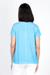 Elliott Lauren V Neck Back Seam Tee in Lagoon. V neck short sleeve tee with back center seam and raw edge raglan sleeve detail. A line. Relaxed fit._t_35298365997256