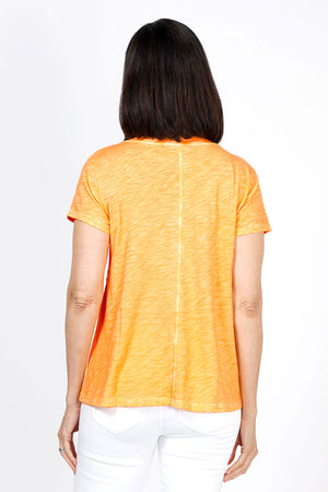 Elliott Lauren V Neck Back Seam Tee in Tiger Lily. V neck short sleeve tee with back center seam and raw edge raglan sleeve detail. A line. Relaxed fit._35286629581000