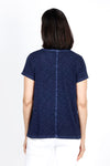 Elliott Lauren V Neck Back Seam Tee in Navy. V neck short sleeve tee with back center seam and raw edge raglan sleeve detail. A line. Relaxed fit._t_35286629089480