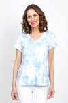 Elliott Lauren Clouds Tee in Blue.  V neck short sleeve relaxed tee.  Tie dyed print looks like clouds in the sky._t_35419562934472