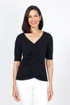 Elliott Lauren Ruched Front Tee in Black.  V neck short sleeve tee with ruched front detail.  Classic fit._t_35286768189640