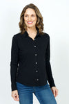 Elliott Lauren Button Down Tee in Black. Garment dyed button down with pointed collar. Long sleeves. Single breast pocket. Back yoke. Shirt tail hem. Relaxed fit._t_35977632547016
