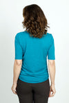Elliott Lauren Garment Dye Tee with Ruched Sides in Teal. Crew neck elbow sleeve tee with ruched sides. Relaxed fit._t_52885912060270