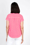 Elliott Lauren Button Front Tee in Azalea. Garment tied cotton tee with pointed collar and button down front. Shirt tail hem. Relaxed fit._t_60078537441646
