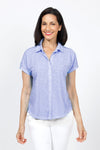 Elliott Lauren Button Front Tee in iris. Garment tied cotton tee with pointed collar and button down front. Shirt tail hem. Relaxed fit._t_60078537638254