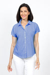 Elliott Lauren Button Front Tee in Marine. Garment tied cotton tee with pointed collar and button down front. Shirt tail hem. Relaxed fit._t_60078537998702