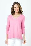 Elliott Lauren Garment Dye V Neck Tee in Azalea.  Slub cotton tee with banded v neck and seam detail below shoulder.  3/4 sleeve with cuff.  Back center seam. Relaxed fit._t_60710632489326