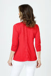 Elliott Lauren Garment Dye V Neck Tee in Poppy.  Slub cotton tee with banded v neck and seam detail below shoulder.  3/4 sleeve with cuff.  Back center seam. Relaxed fit._t_59962036617582