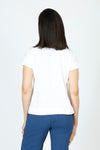 Elliott Lauren Mirror Image Top in White.  Banded crew with split v placket.  Embossed mirrored appliques around neckline and placket and down shoulder and center sleeve.  Short sleeve with sewn cuff.  Classic fit._t_60215254024558