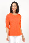 Elliott Lauren Ruched Sleeve Tee in Orange. Crew neck tee with ruching down the center of each sleeve. Straight hem. Relaxed fit._t_60355503915374