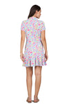 IBKUL Massie Print Dress in Watermelon Bulit. Paisley print in watermelong, blue, yellow and green on a white background. Short sleeve polo dress with half zip front. Contour seams. 2 front slant pockets with hidden zippers. Godet hem. Classic fit._t_34326622503112