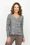 Elliott Lauren Silver Lining Top in Gray Multi.  Banded v neck with long sleeves. Textural waved stripe pattern.  Relaxed fit._t_61066800660846