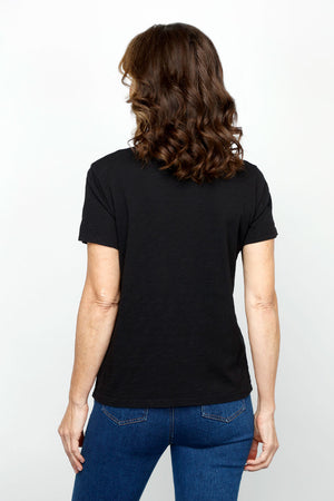 Elliott Lauren Garment Dye Tee in Black.  Crew neck short sleeve garment dye tee.  Rib trim at neckline.  A line.  Relaxed fit._61323728814446