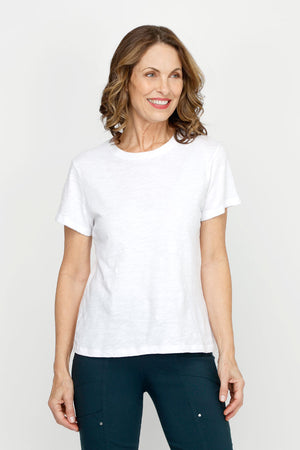 Elliott Lauren Garment Dye Tee in White.  Crew neck short sleeve garment dye tee.  Rib trim at neckline.  A line.  Relaxed fit._61323728912750