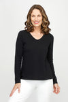 Elliott Lauren V Neck Tee in Black.  V neck long sleeve garment dye tee.  A line shape.  Rib detail at neck.  Relaxed fit._t_60969741910382