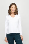 Elliott Lauren V Neck Tee in White.  V neck long sleeve garment dye tee.  A line shape.  Rib detail at neck.  Relaxed fit._t_60969741877614